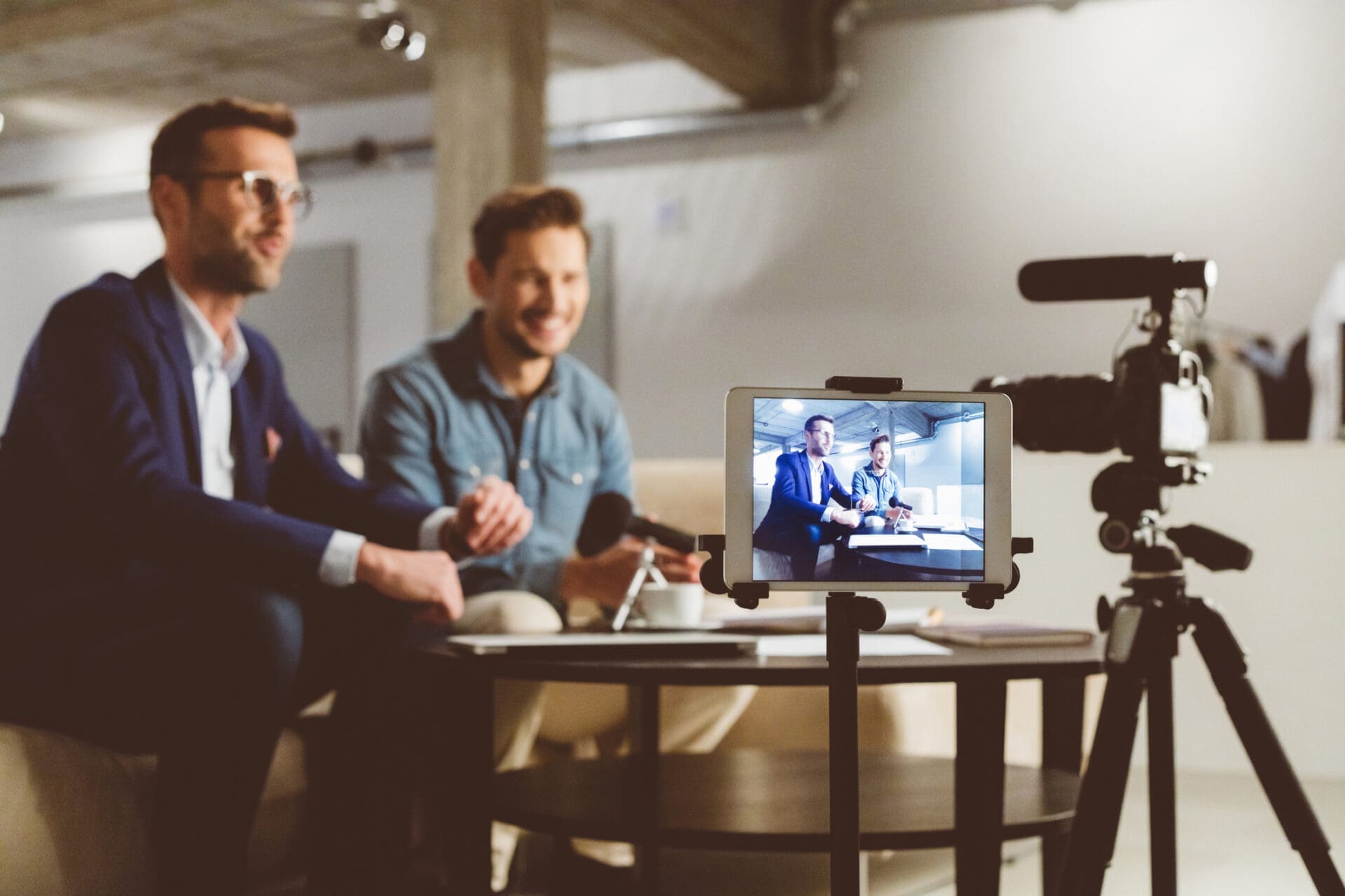 Business men making a vblog